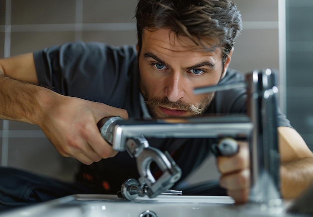 Photo a man is cutting a metal object with a hammer