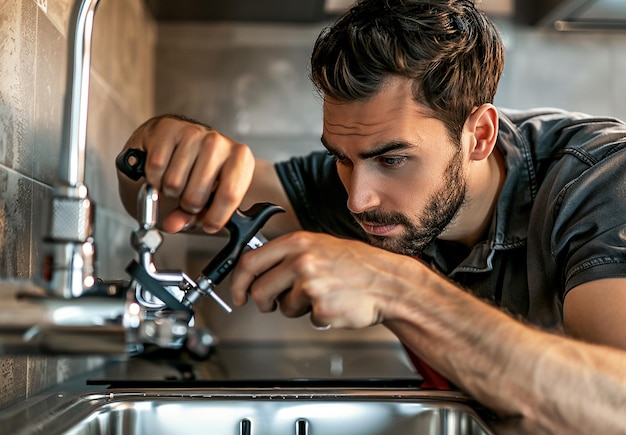 a man is cutting something with a pair of scissors