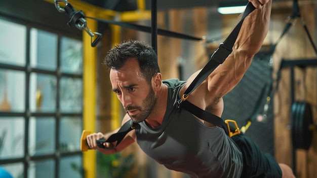 a man is doing a bar lift with a bar in the background