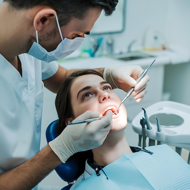 Photo a man is doing a dental treatment with a toothbrush