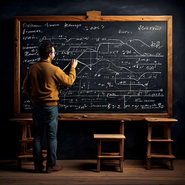 a man is drawing a map on a blackboard