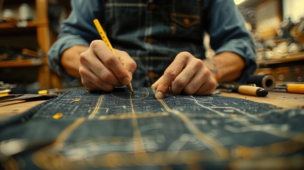 A man is drawing on a piece of paper with a pencil