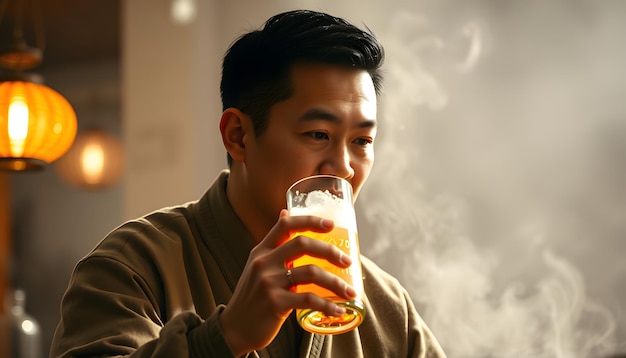 Photo the man is drinking baijiu isolated with white highlights