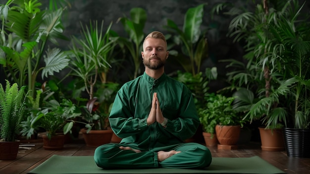 The man is engaged in advanced yoga