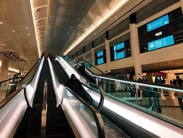 a man is on an escalator in a building with a sign that says escalator