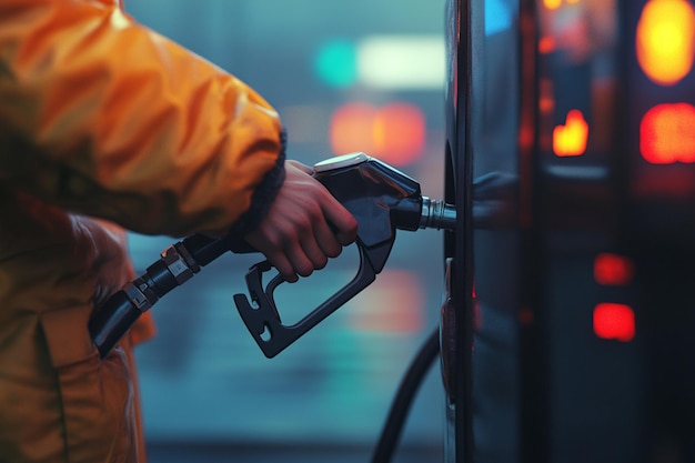 a man is filling up his gas pump with a hose