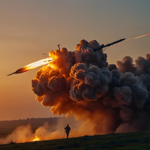 a man is flying a plane with a cloud of smoke behind him