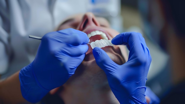 Photo a man is getting his teeth brushed by a dentist