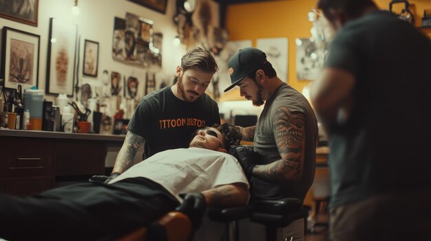 Photo a man is getting a tattoo on his arm