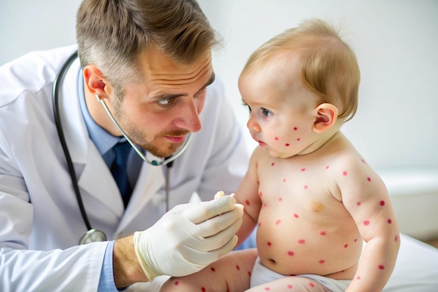 Photo a man is holding a baby with a stethoscope around his neck