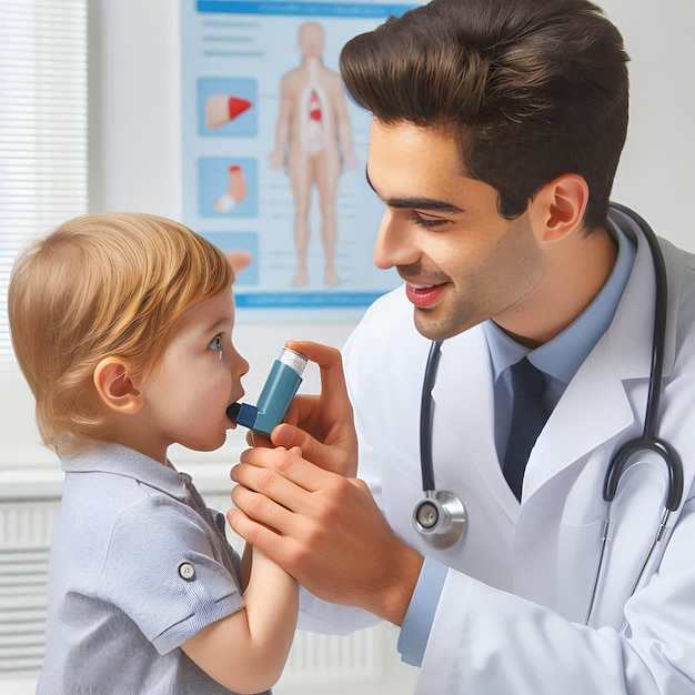 Photo a man is holding a baby with a stethoscope on it