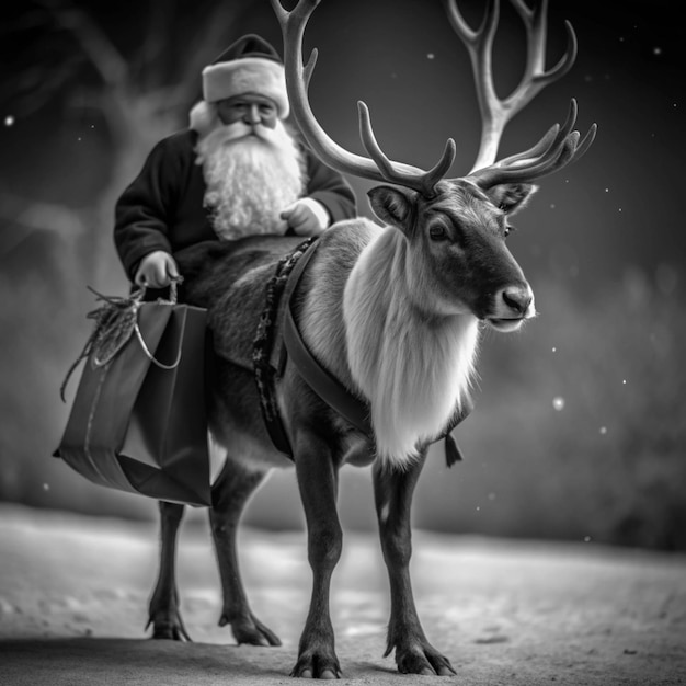 Photo a man is holding a deer with a santa hat on