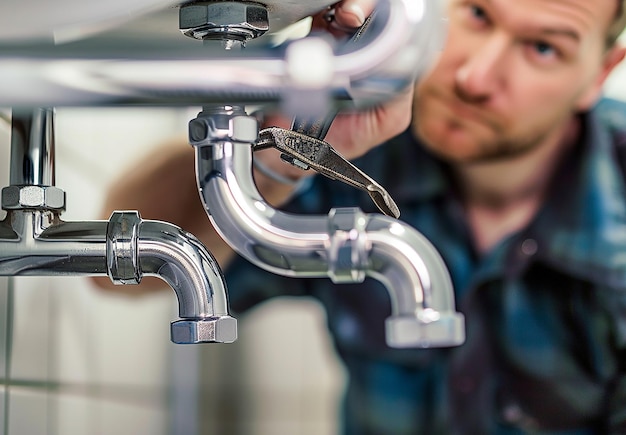 a man is holding a faucet that says quot faucet quot