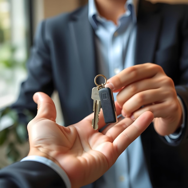 Photo a man is holding a key that has a key in his hand