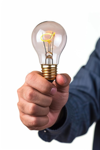 A man is holding a light bulb in his hand