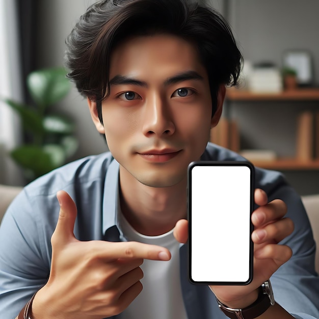 a man is holding a phone that says samsung on it