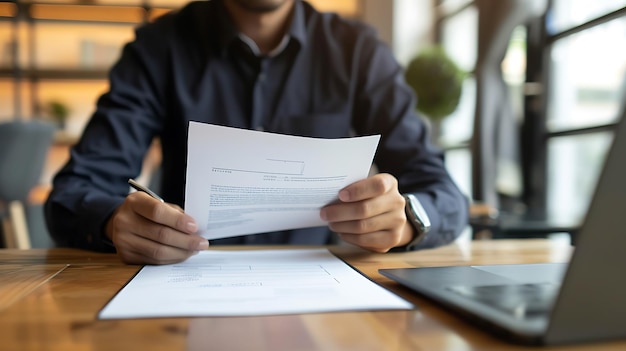 Photo a man is holding a piece of paper with a document in front of him