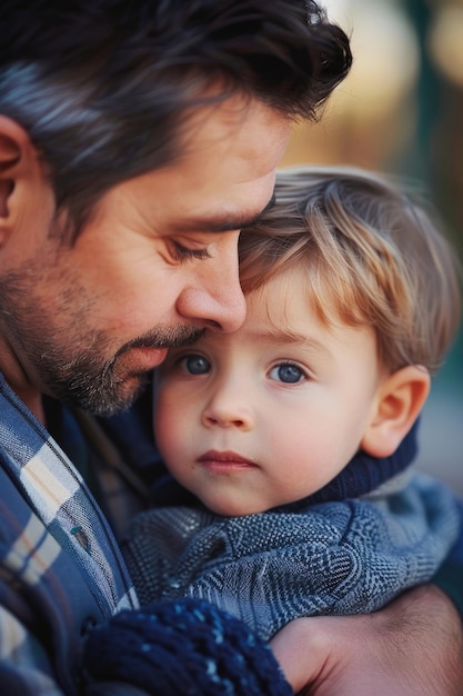 A man is holding a small child in his arms