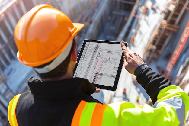 a man is holding a tablet with an app on it