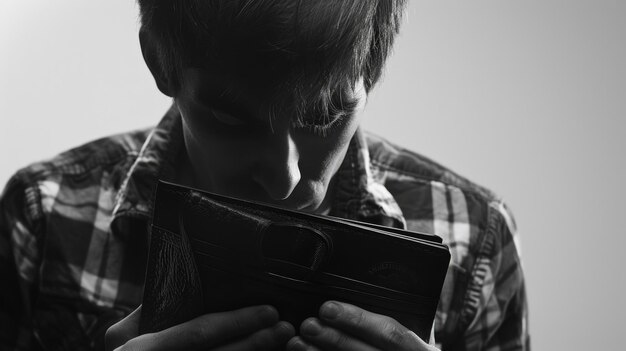 A man is holding a wallet in his hand and looking at it