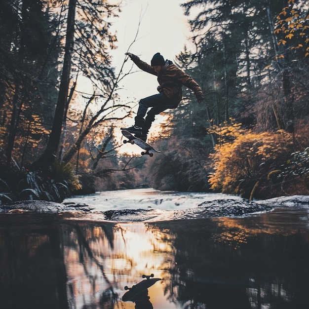 Photo a man is jumping in the air with a snowboard