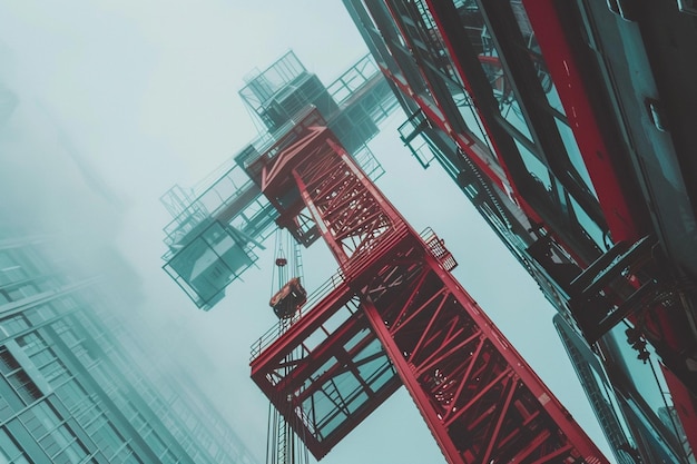 Photo a man is on a ladder that is red