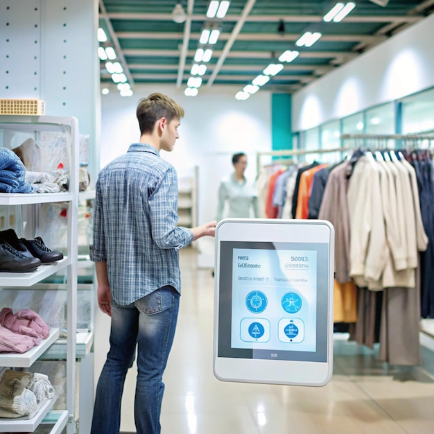 Photo a man is looking at a display screen that says quot smart quot