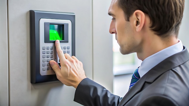 Photo a man is looking at a monitor that says  no smoking