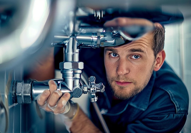 a man is looking through a pipe with the word quot on it