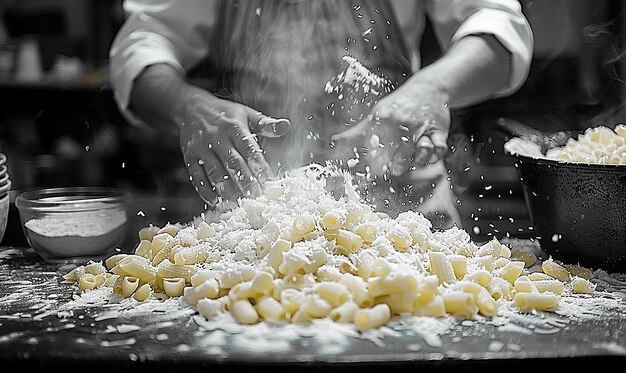 Photo a man is making pasta with a lot of pasta