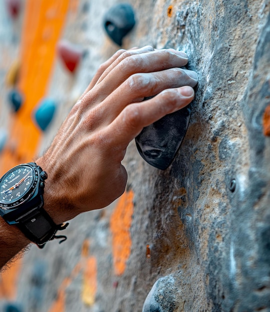 Photo a man is measuring something on a rock with a watch on it