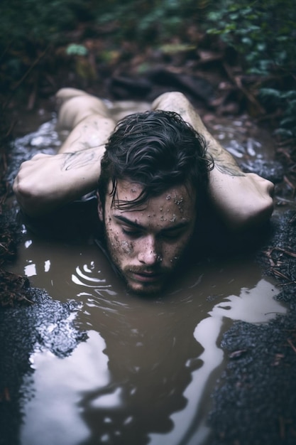 A man is in a muddy puddle with his hands on his hips.