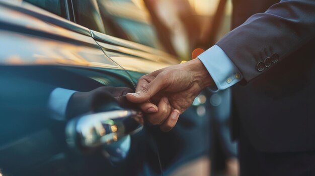 Photo a man is opening the door of a car