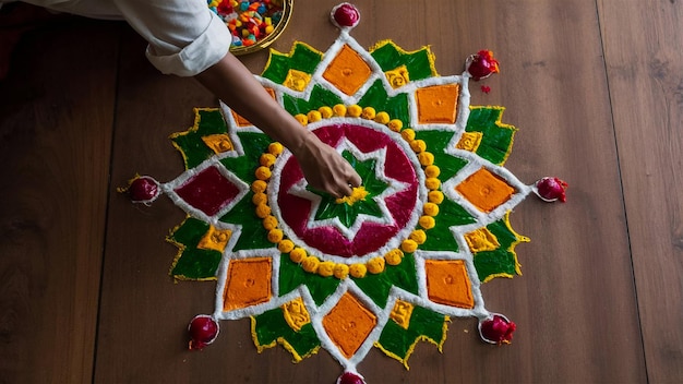 Photo a man is painting a flower design on a table