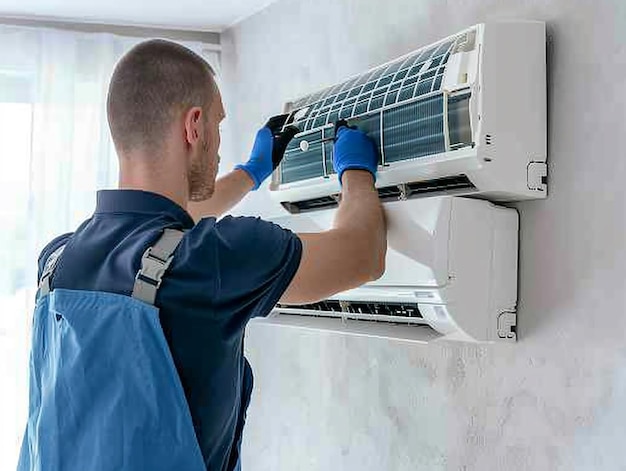 a man is painting a wall with a heater that says quot power quot