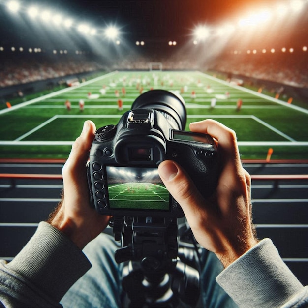 a man is photographing a football field