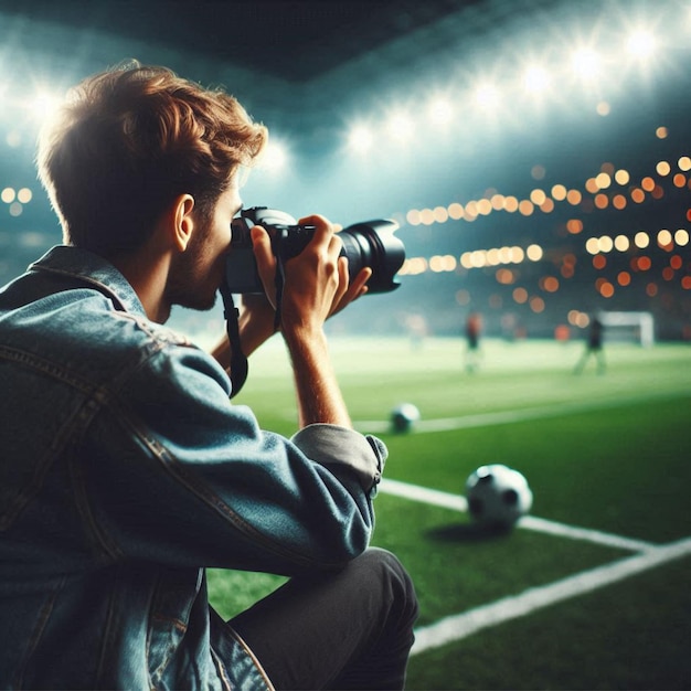 a man is photographing a football field