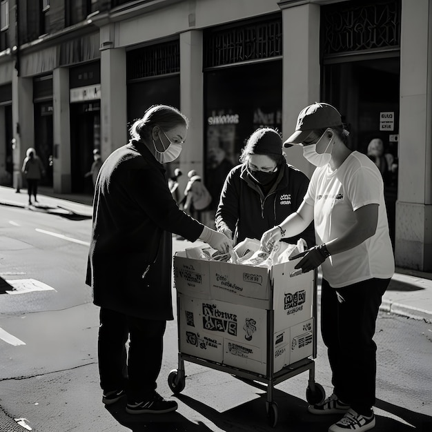 a man is picking up a box of food from a box that says quot pizza quot