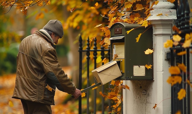 Photo a man is picking up a mailbox from a mailbox