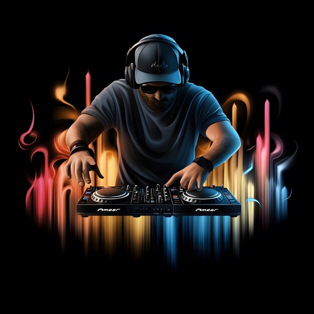 Photo a man is playing music on a black background with the words dj on it