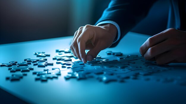 Photo a man is playing a puzzle with a piece of puzzle on it