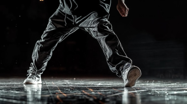 a man is playing soccer on a stage with a blur of lights behind him