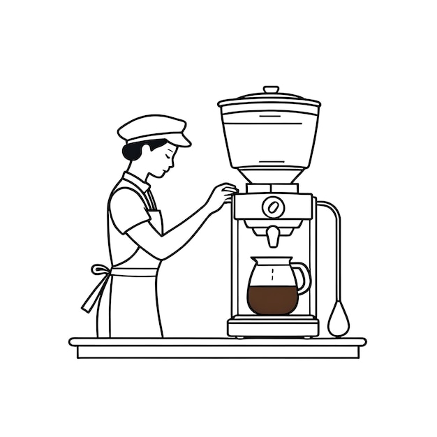 Photo a man is pouring coffee into a coffee machine