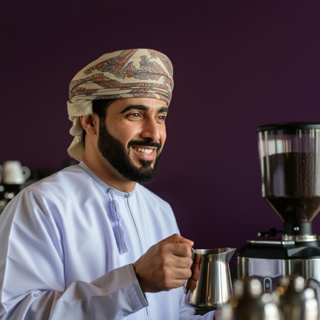 Photo a man is pouring coffee into a coffee maker