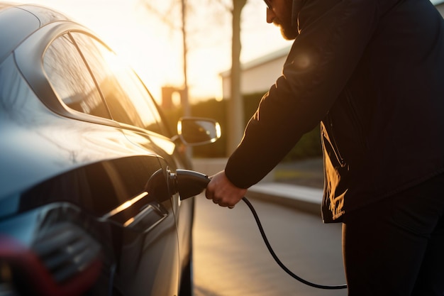 a man is pumping gas into a car