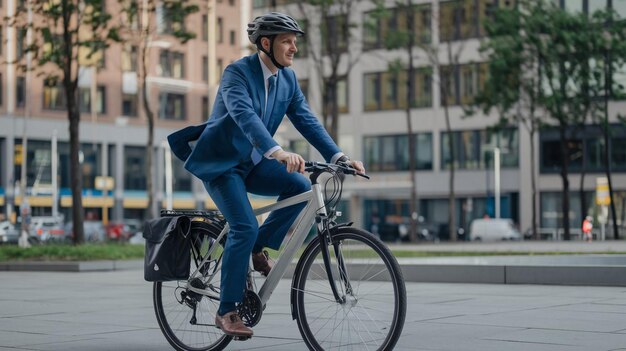 Photo a man is riding a bike with a basket on the front