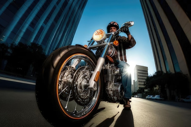 Photo a man is riding a motorcycle with a sign that says  the word  on the side