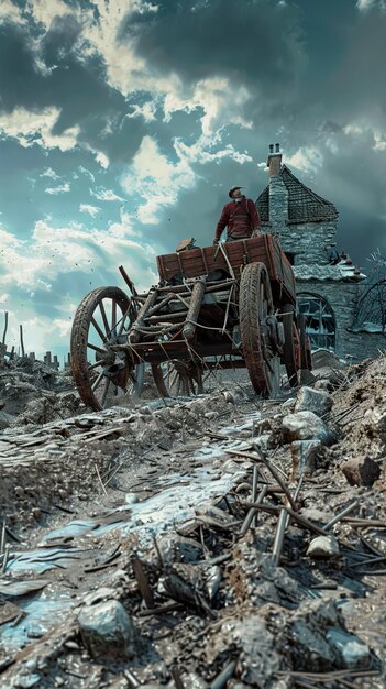 Photo a man is riding a old fashioned car in the dirt