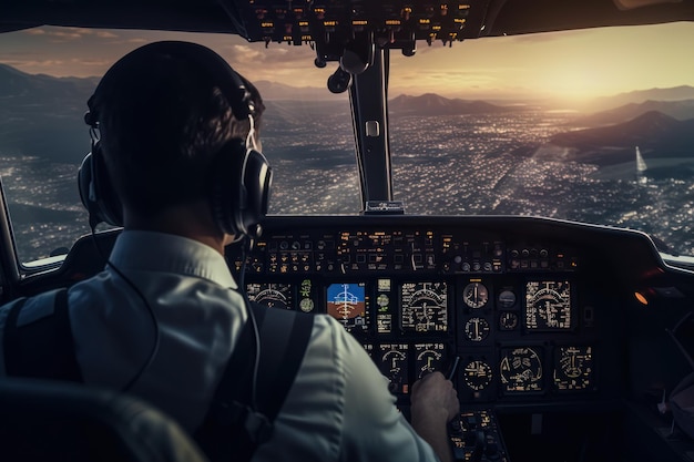 A man is seen sitting in the cockpit of a plane This image can be used to depict aviation flying piloting or the experience of being in a cockpit