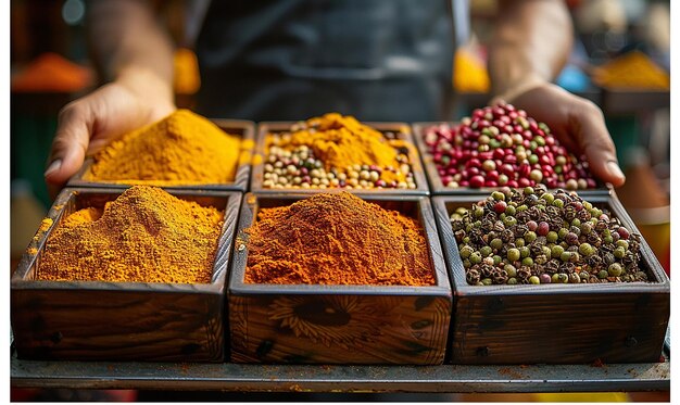 Photo a man is selling spices at a market